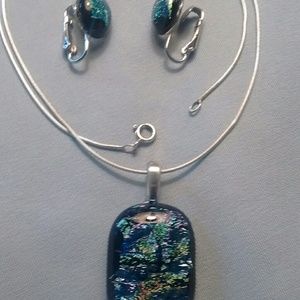 DICHROIC GLASS NECKLACE, EARRINGS, MADE IN MAINE